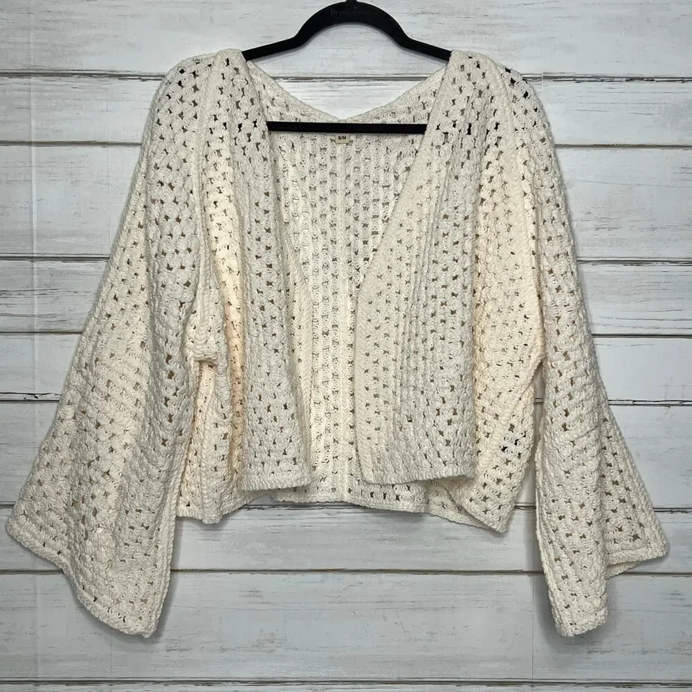 POL Crochet Cardigan Sweater Cream Ivory Size Medium